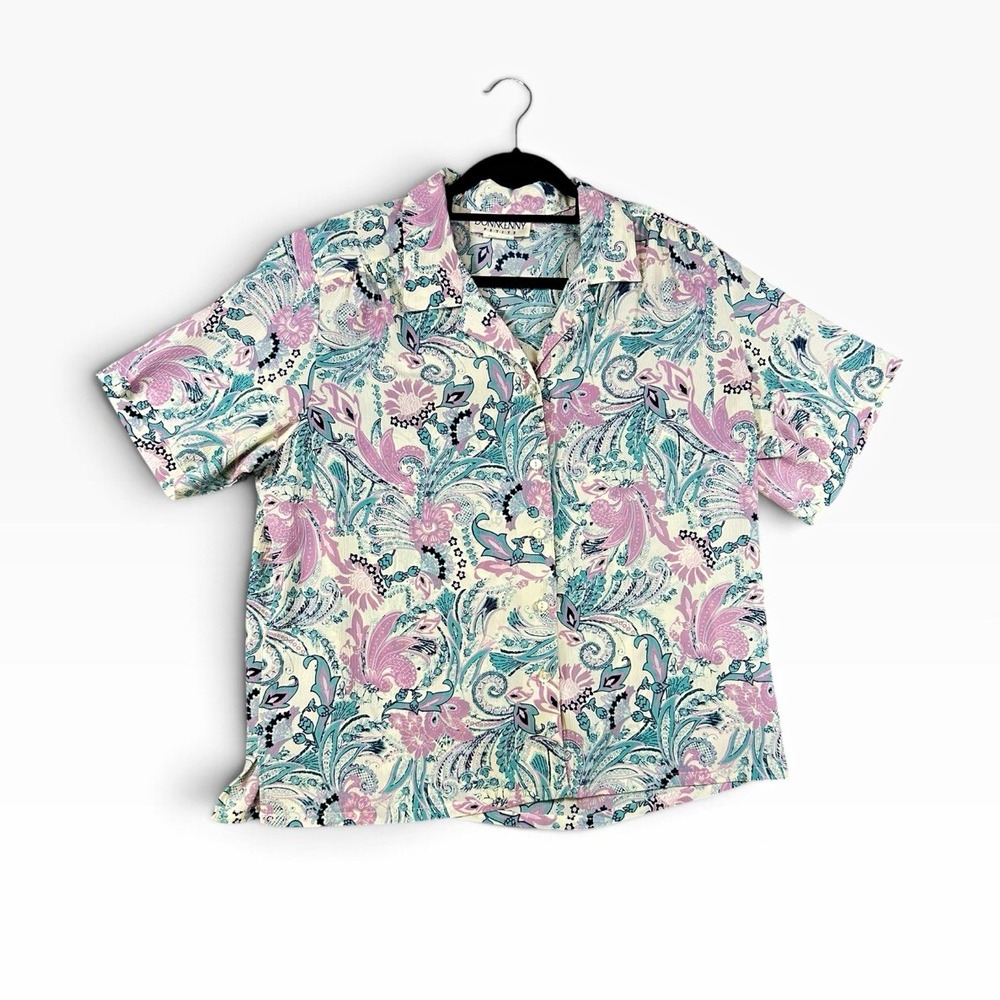 Donnkenny Women's Size PXL Multicolor Short Sleeve Button-Up Blouse